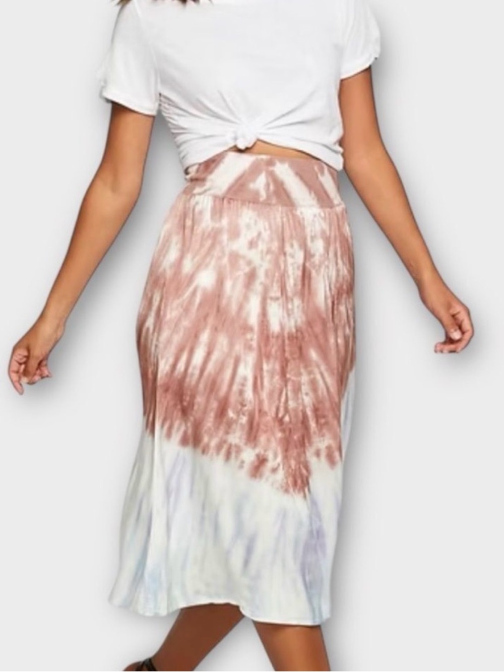 Chaser Silky Skirt Banded waist Pull-on Midi Tie-Dye Mauve Blue Purple Women's S